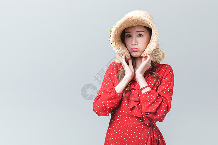 购物可爱素材时尚女性戴太阳帽购物背景