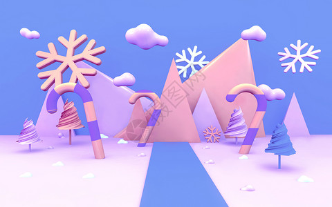 冬天雪人元素卡通糖果场景设计图片