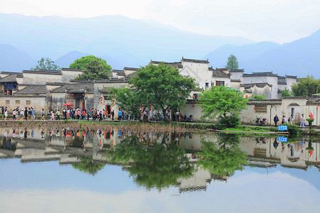 江南夏安徽黄山宏村背景