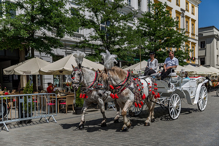欧式马车波兰克拉科夫老城城市游览马车背景