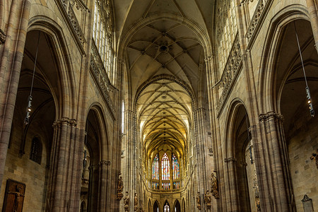 捷克布拉格著名圣维特大教堂内部古建筑高清图片素材