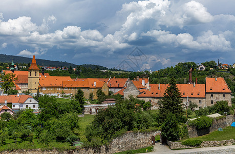 美丽的中世纪古镇捷克CK克鲁姆罗夫风光背景