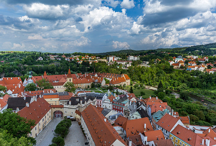 俯拍捷克克鲁姆罗夫CK小镇城堡高清图片