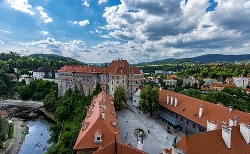 俯拍捷克克鲁姆罗夫CK小镇城堡背景图片