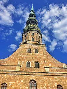 圣保罗大教堂观拉脱维亚圣保罗大教堂塔楼背景