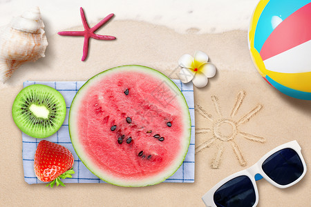 西瓜美味夏季水果沙滩设计图片