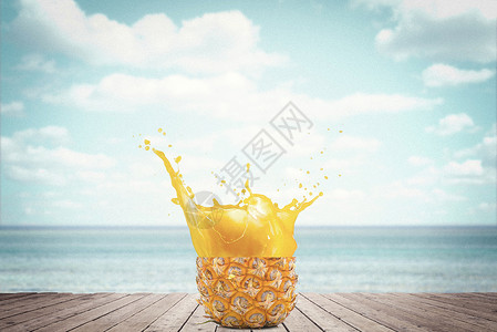 菠萝果汁喷溅背景图片