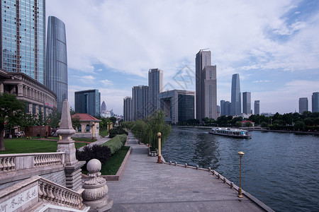 天津市地标天津海河街景背景