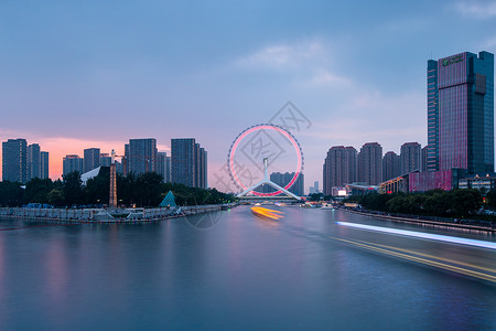 天津市地标天津之眼日落背景