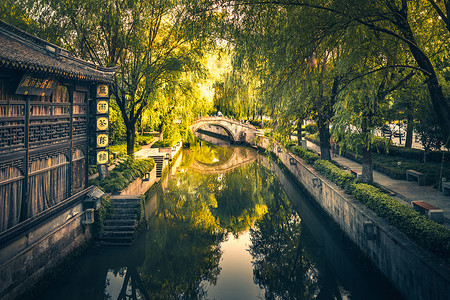 绍兴水乡绍兴古城水道背景