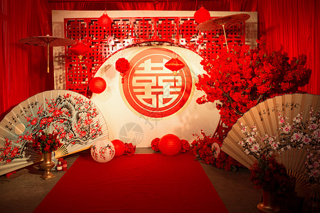 中国风布置婚礼大红背景高清图片