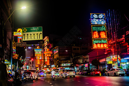 夜色街道曼谷唐人街背景