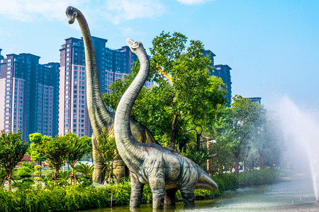 恐龙公园白天常州恐龙园恐龙塑像背景