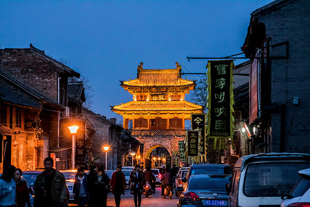 古城夜景街道洛阳古城老街背景