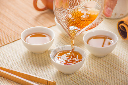 传统茶文化茶会上为茶客分茶背景