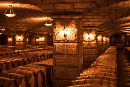 地下酒窖葡萄酒木桶高清图片