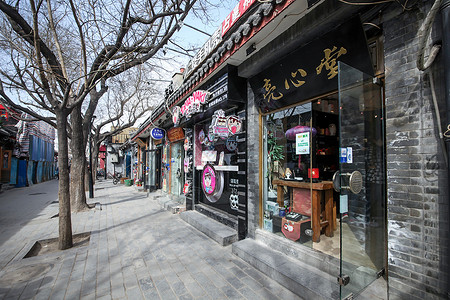 中式古房屋剪影北京南锣鼓巷背景