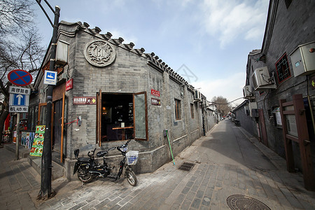 中式古房屋剪影北京南锣鼓巷背景