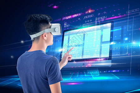 VR体验带眼镜的人高清图片