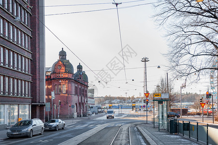 芬兰火车芬兰赫尔辛基街景背景