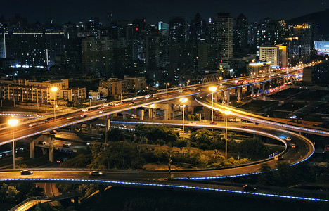 厦门仙岳路立交桥车灯光影夜景背景