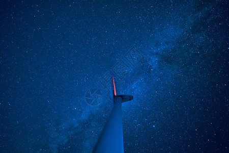巨大风车上的银河星空背景图片