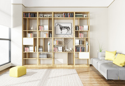 背景书架现代简洁风家居陈列室内设计效果图背景