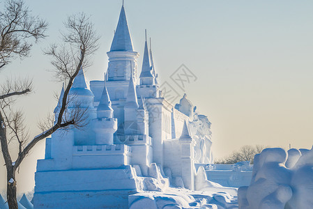 吉林长春著净月潭的雪雕白雪高清图片素材