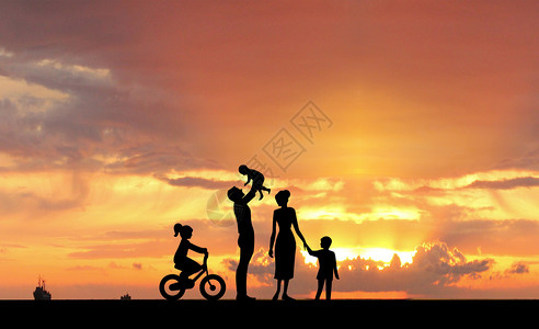 父子剪影夕阳一家人设计图片