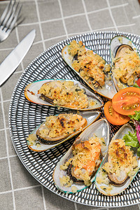 烤蛤蜊海鲜高清图片素材