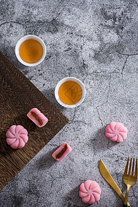 冰皮月饼精致的日式和果子高清图片