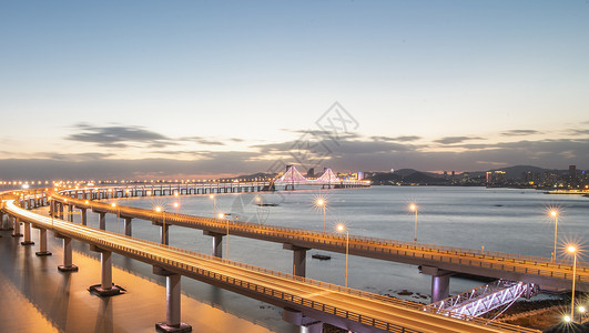 现代城市大连星海湾跨海大桥夜景楼高清图片素材