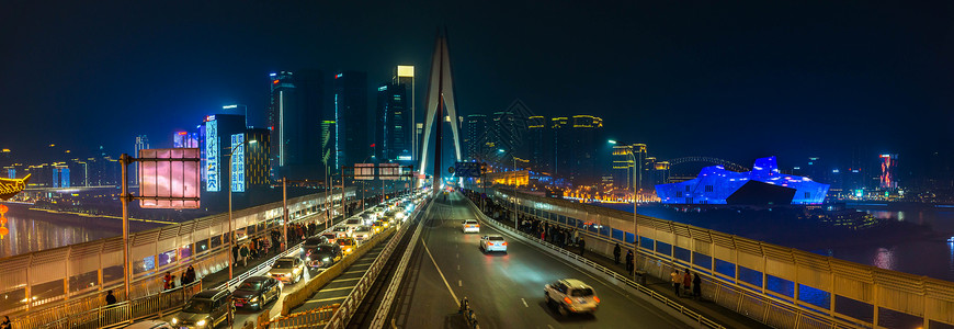 重庆千厮门大桥夜景交通高清图片素材