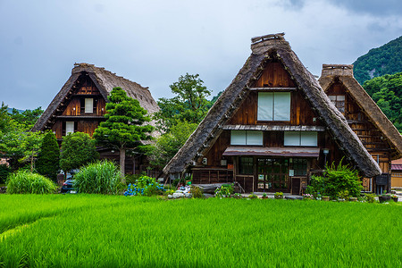 日本乡村日本白川合掌村背景