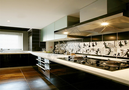 黑白灰简约厨房效果图背景图片