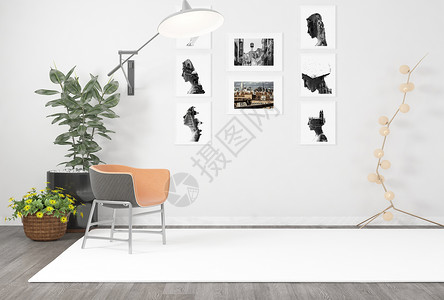 墙上壁灯单椅植物挂画组合设计图片