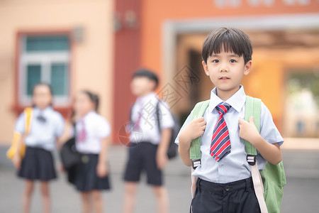 书包绿叶子小学生上学背景