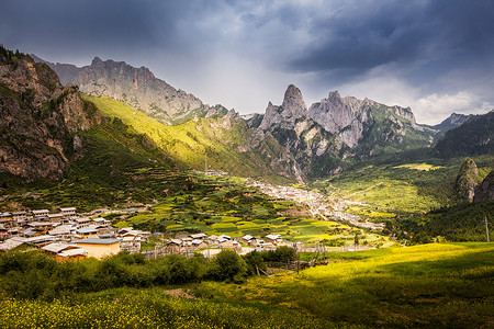 房屋草地素材甘南藏族自治州迭部仙境扎尕那背景