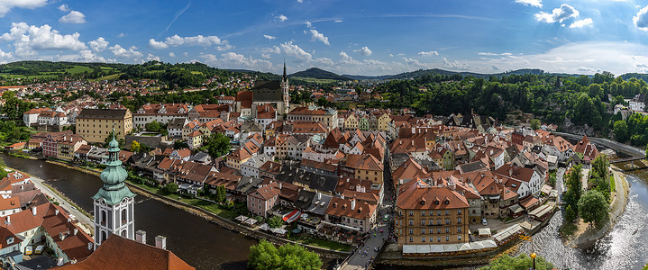 欧洲小镇全景图著名网红旅游小镇捷克克鲁姆洛夫全景图背景
