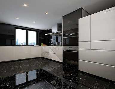 开敞现代黑白灰厨房效果图设计图片