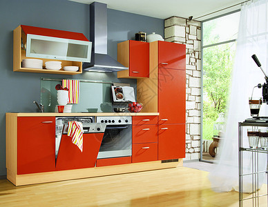红色厨房效果图图片