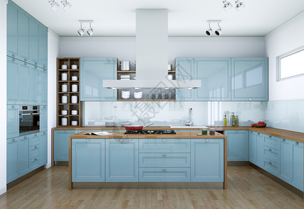 蓝色厨房效果图背景图片