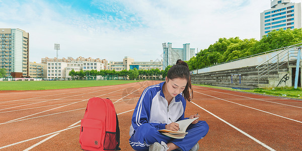 大学女生教学楼学习看书新学期校园场景设计图片