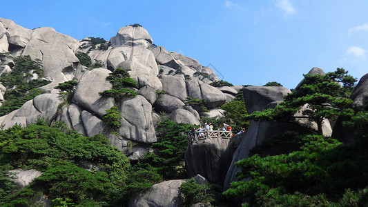 蓝天下美景天柱山风光岩缝出青松背景