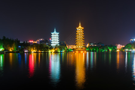 两江北路桂林日月双塔夜景背景