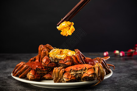 大闸蟹蟹黄应季美食蟹池高清图片