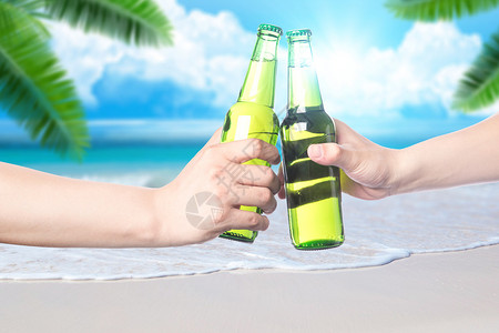 啤酒人海边喝酒设计图片