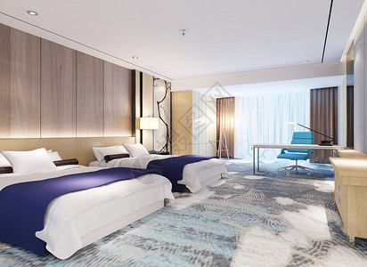 酒店大床房现代卧室效果图设计图片