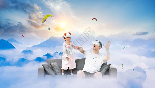 风筝和小女孩VR虚拟太空设计图片
