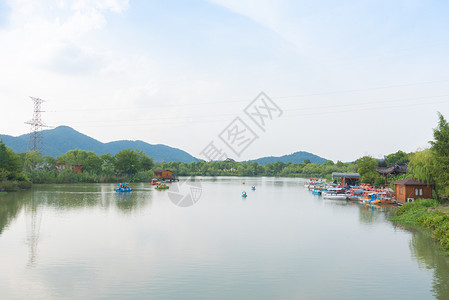 杭州湘湖游船码头公园高清图片素材